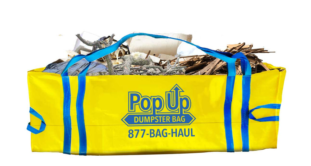 Pop Up Dumpster Bag full of yard debris to be picked up at collection